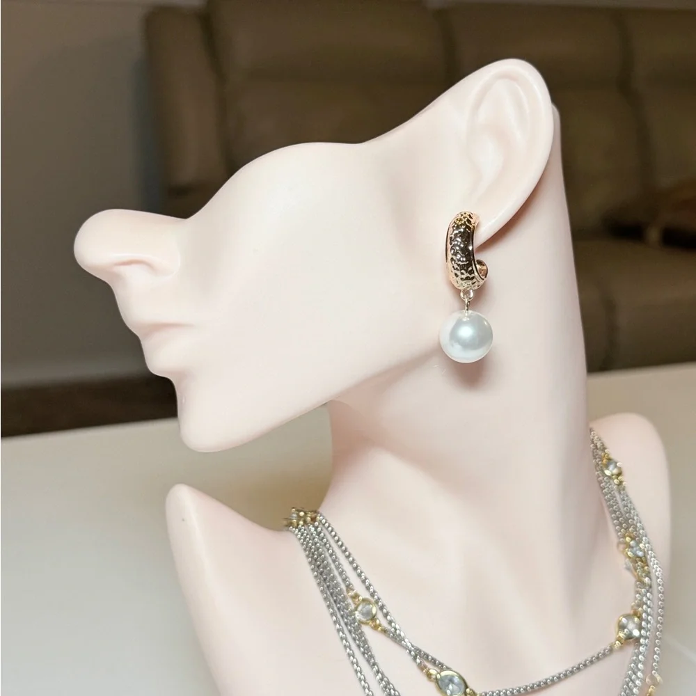 Gold-Tone Pearl Drop Earrings - Classic White Pearl